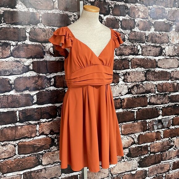 Mint Choco Just Right Rust Fit & Flare Dress Short Sleeve V-Neck Orange Size L - Picture 7 of 17